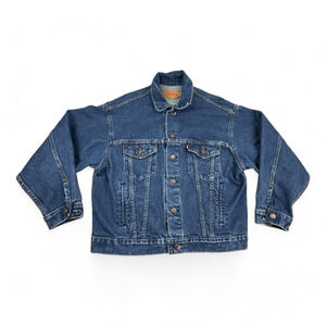 Vintage Levis Jean Jacket Adult LARGE Blue Dark Wash 80s Type 3 Trucker Denim